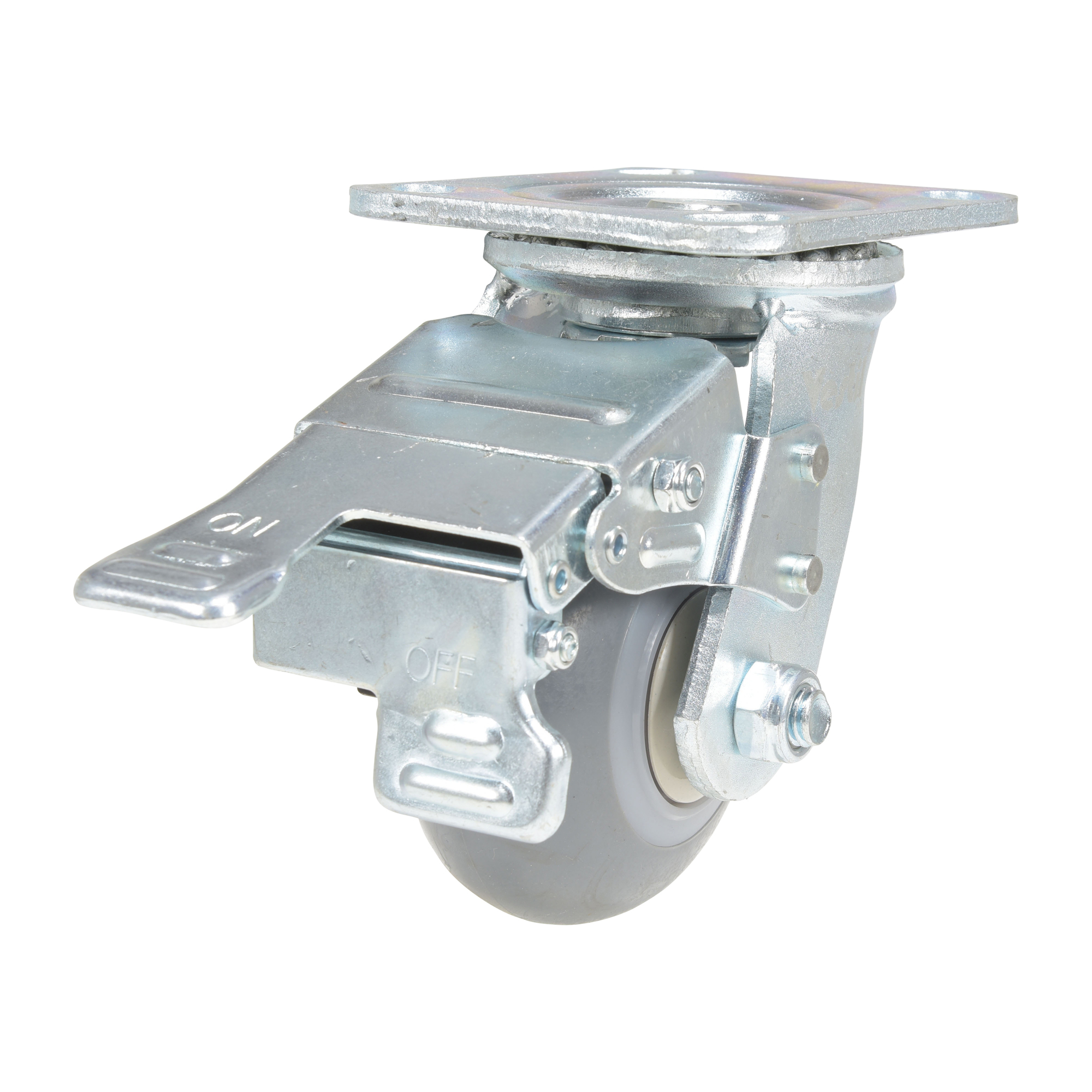 Vestil Rubber Swivel Caster with Total Brake - 4in. x 2in., 485-Lb. Capacity, Thermoplastic Rubber, Zinc Plated, Model# CST-VE-4X2TPR-SWTB